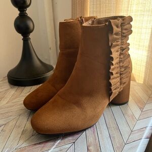 Weeboo Cognac Faux Suede Ankle Boots with Block Heel – Size 6